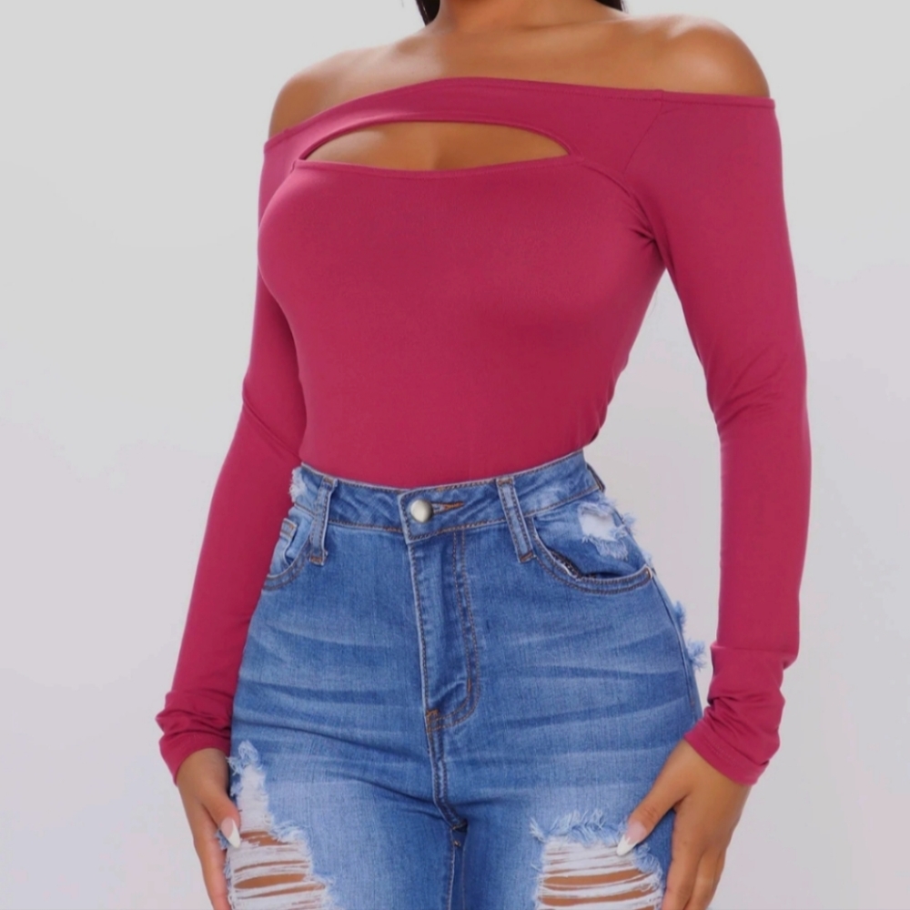 Show Some Knowledge Off the Shoulder Bodysuit-Magenta - Picture 2 of 4